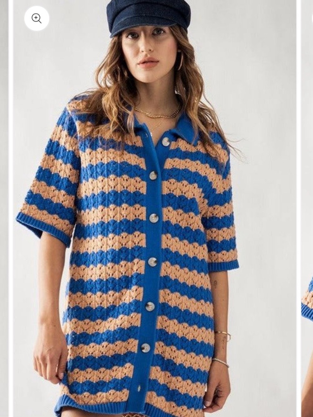 Blue and Peach Striped Crochet Button-Up Dress - Aaron & Amber - Picture 2 of 6